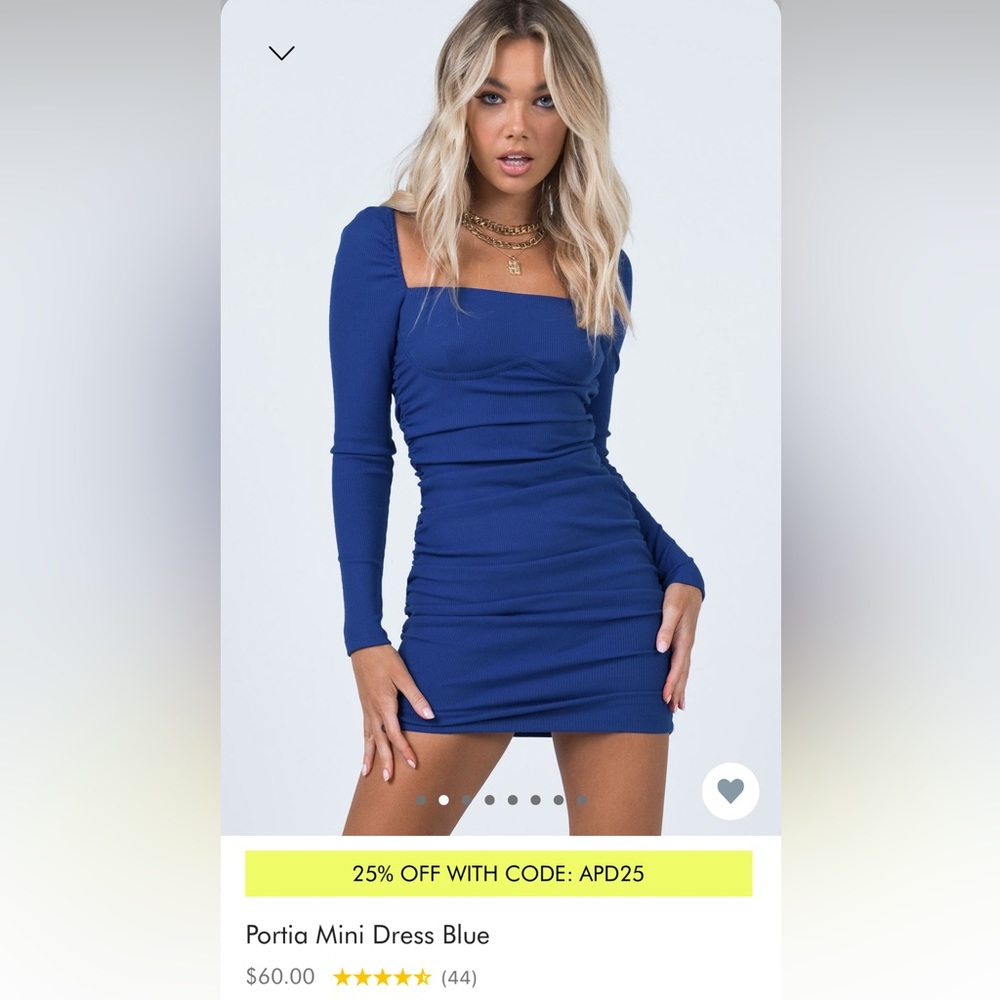 Princess Polly Mini Long Sleeve Blue Dress